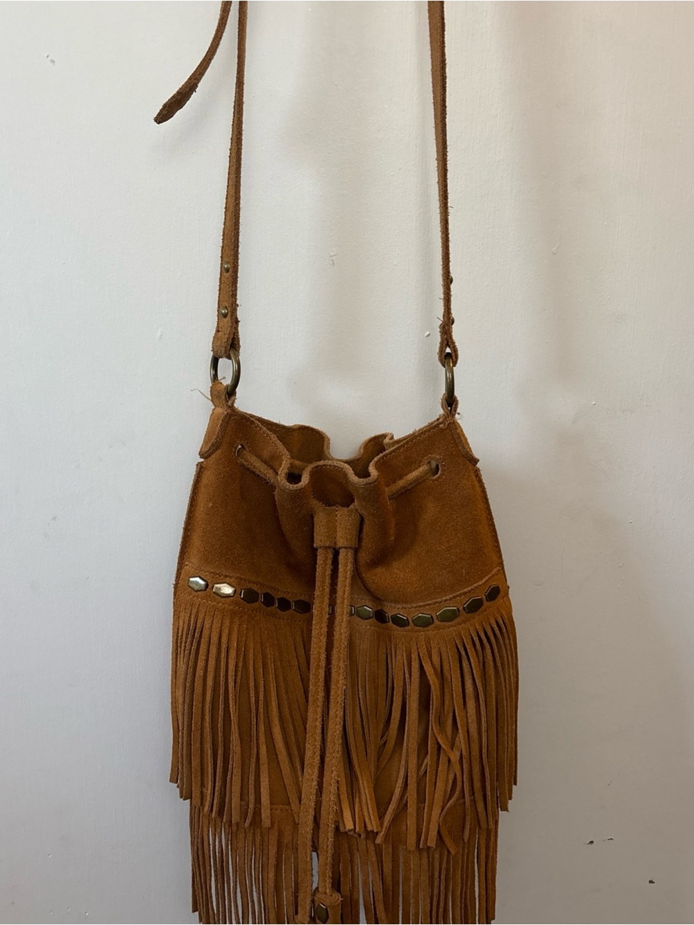 Lucky Brand Nirvana Leather Suede Fringe Crossbody Bucket Bag Festival Handbag - Picture 2 of 10